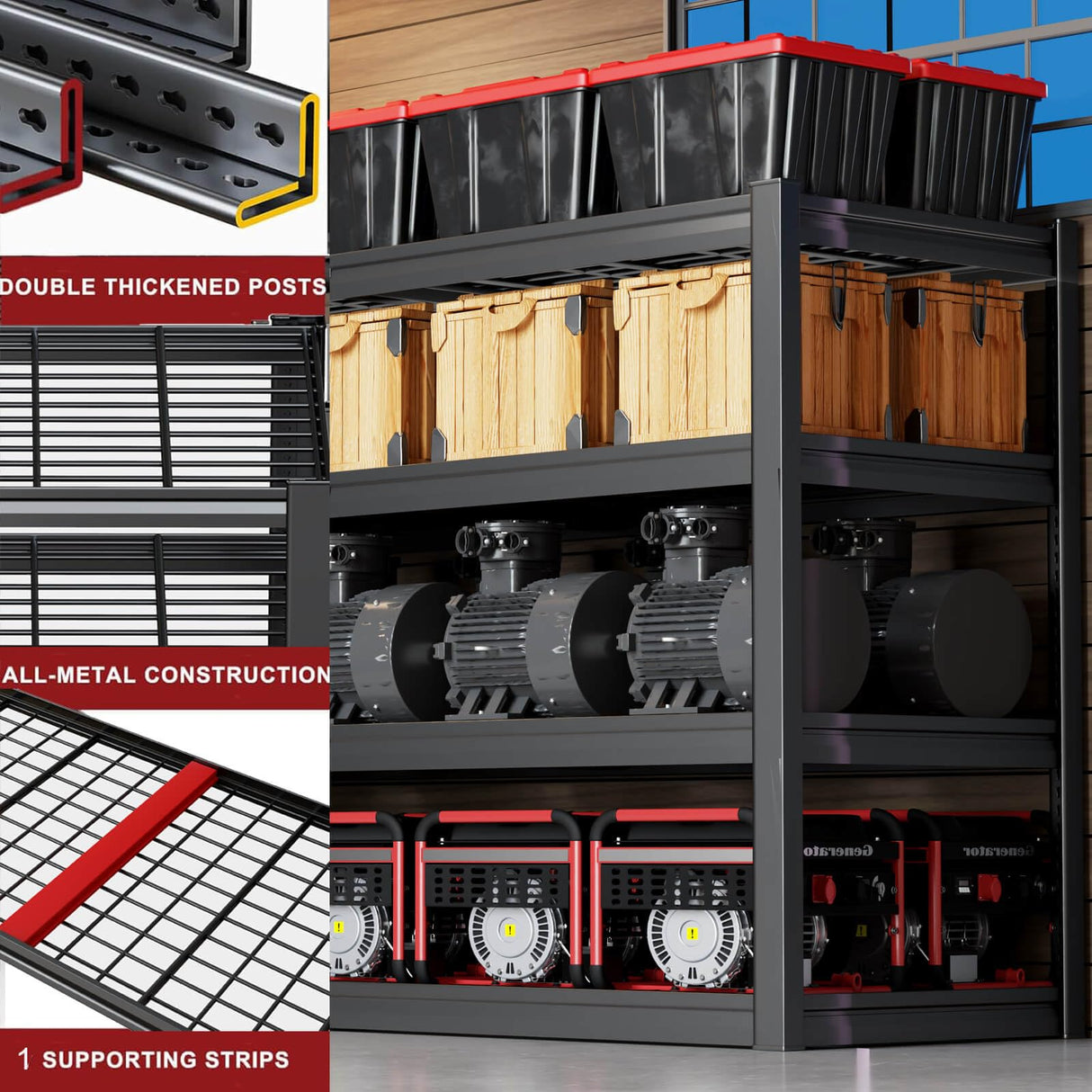 PMKES 62" W Garage Shelving Heavy Duty, 4 Tier Garage Shelves, 27" D Adjustable Storage Shelving Unit, Commercial Metal Shelf for Warehouse, Pantry, School, Shop, 62" Wx27 Dx62 H PMKES