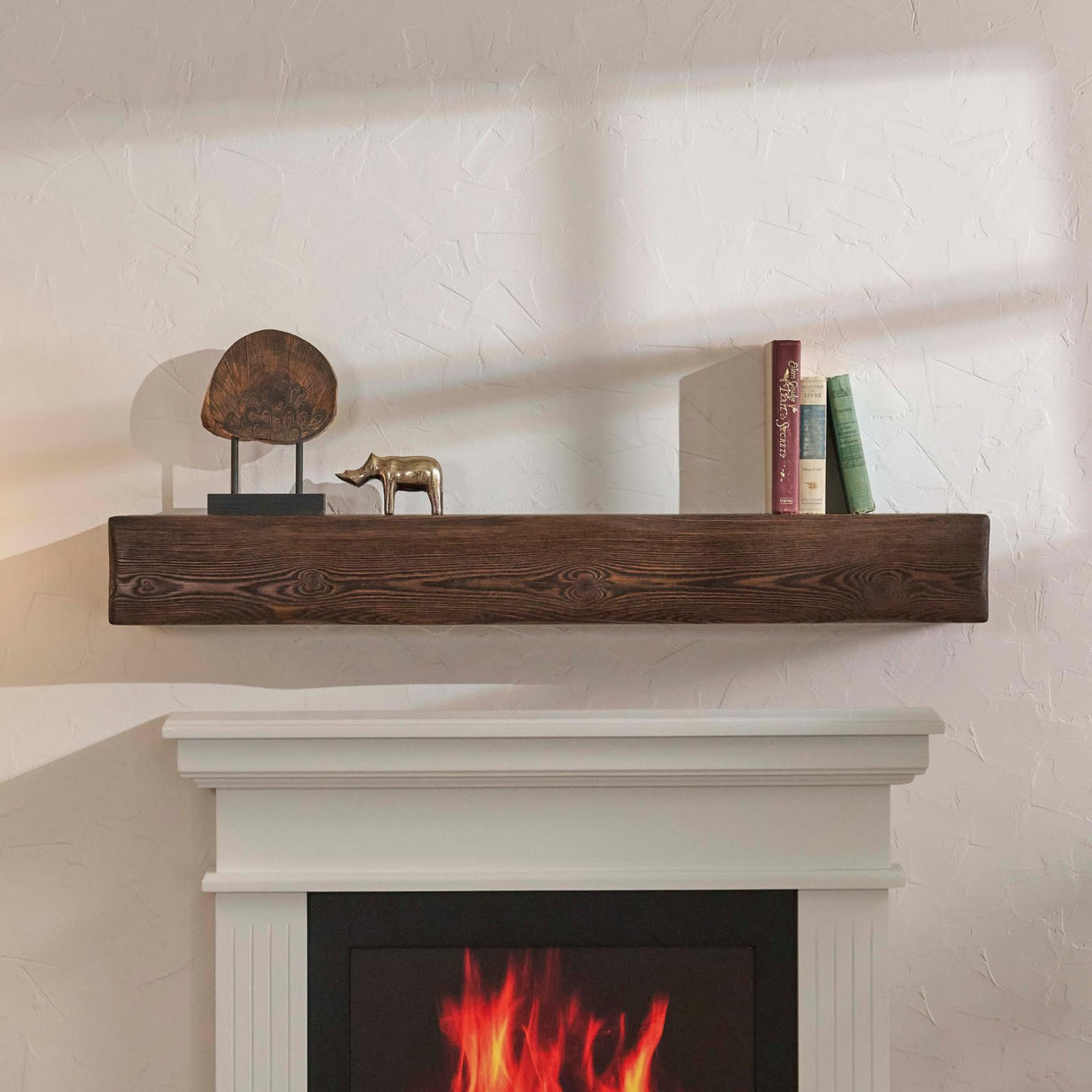 Adorwood Handmade Fireplace Mantel Shelf 48", Rustic Wood Mantles for Over Fireplace, Wall Mounted Floating Mantel Shelves for Living Room Decor (Dark Walnut, 48Lx6Hx8D) Adorwood