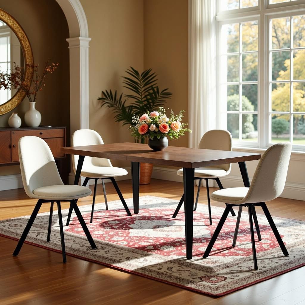 HomyCasa 5-Piece Mid-Century Dining Set, 63" Rectangular Table & 4 Swivel Upholstered Chairs (Fabric/Suede), Sturdy Metal Frame, Perfect for Kitchen, Dining Room, Office, or Restaurant (Brown & White) Homy Casa