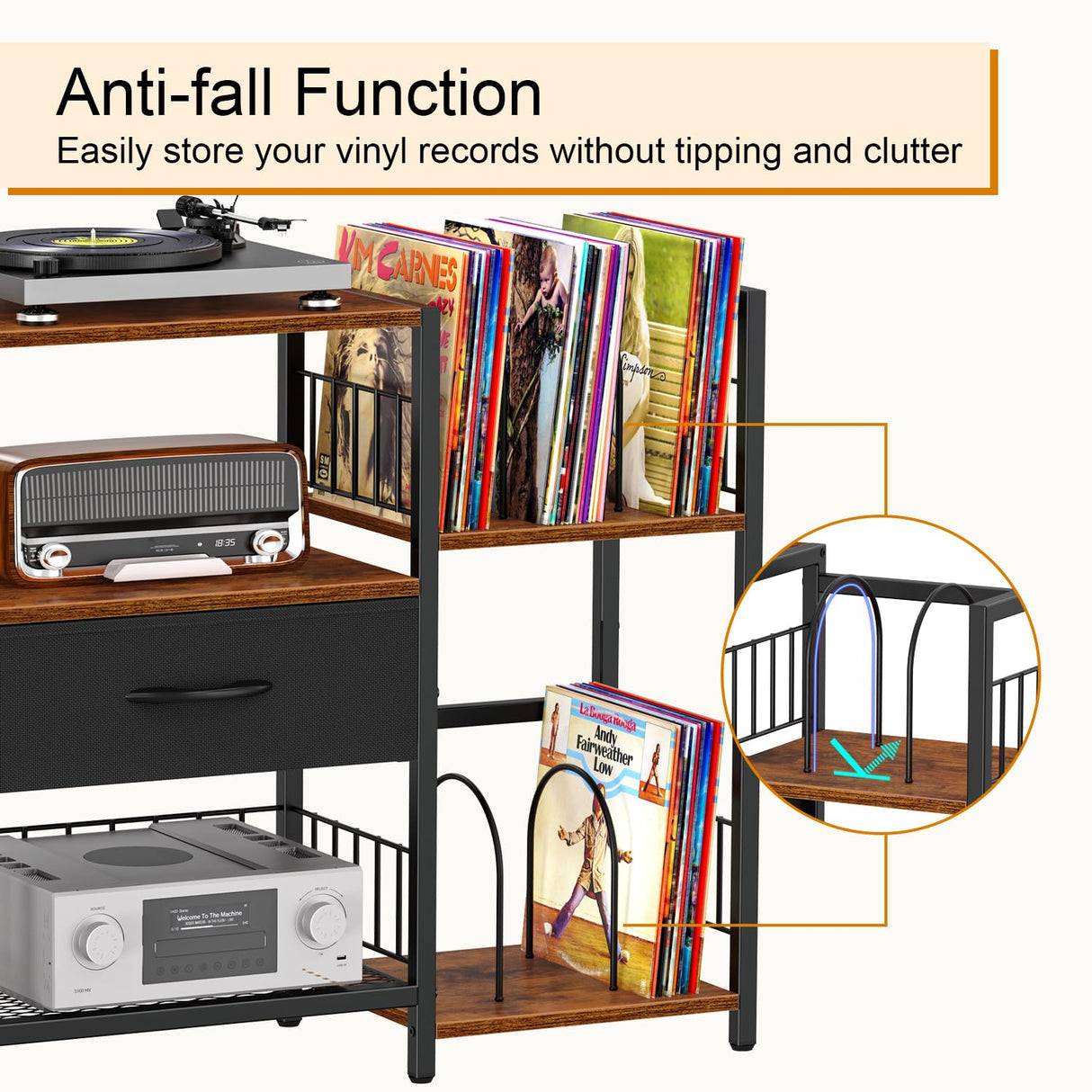 Snughome AV Media Stand, Record Player Stand with Vinyl Storage Holds up to 280+ Albums, Audio Video Rack Album Storage Shelves for Vinyl, Turntable Stand Record Holder Media Console Stereo Cabinet Snughome
