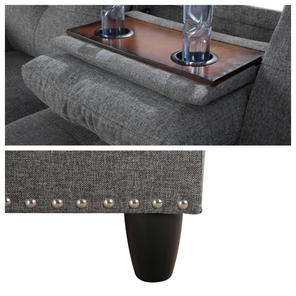 GlasFlength L Shaped Sectional Couch Ottoman, Modern Nailhead Comfy Lounge Sofa with Reversible Cup Holder & Chaise, 97" 4 Seat Modular Sofá for Living Room Apartment, Grey GlasFlength