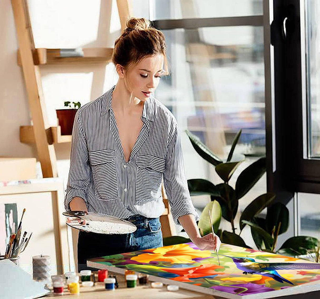 VIGEGU Paint by Numbers Kit for Adults with Framed - Hummingbird Flower Paint by Number with Wooden Easel DIY Nice Box Acrylic Oil Painting,for Wall Decor 8x12inch VIGEGU