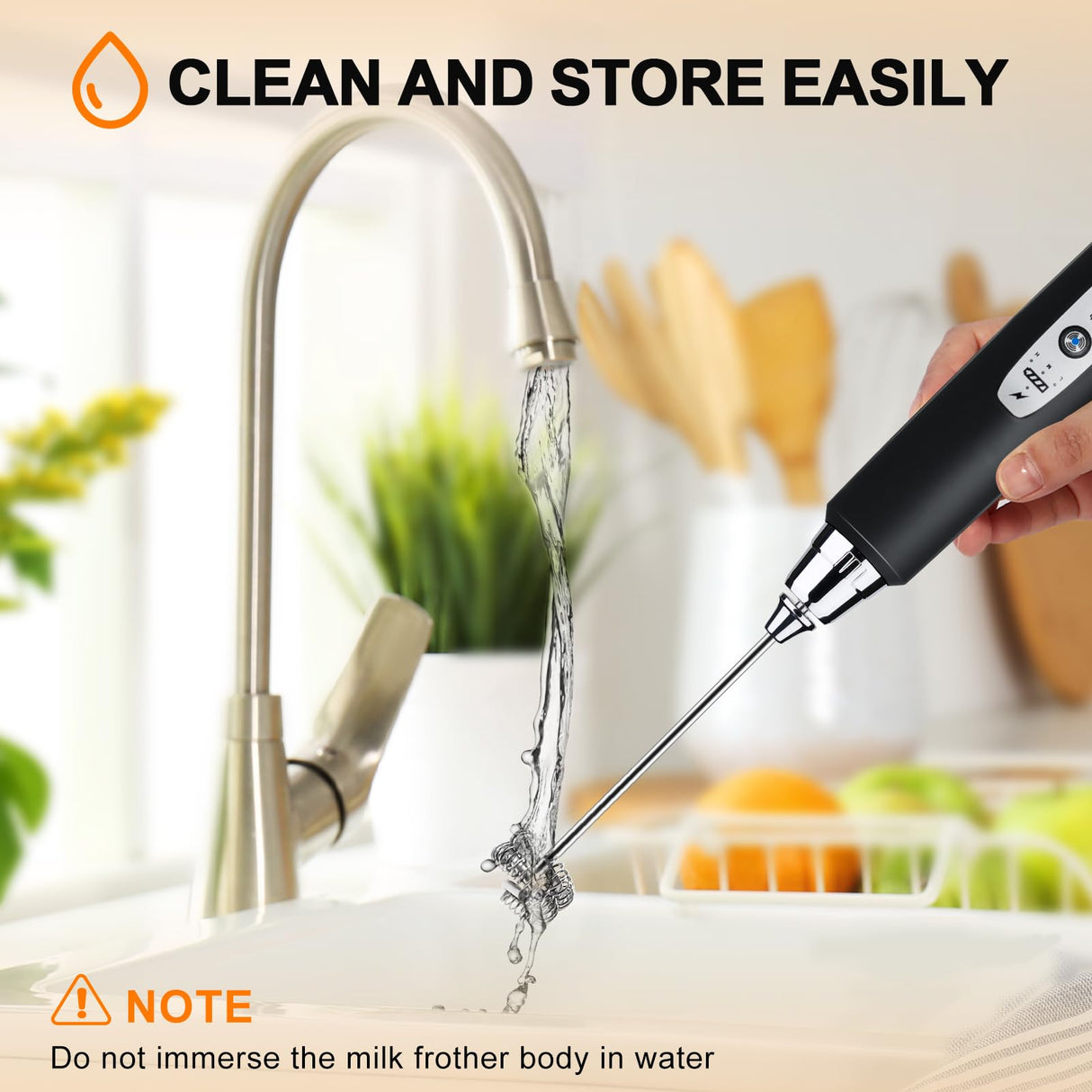 YUSWKO Black Handheld Milk Frother Wand for Coffee, Rechargeable Electric Whisk with 3 Heads 3 Speeds Drink Mixer Coffee Frother For Latte, Cappuccino, Hot Chocolate, Egg YUSWKO