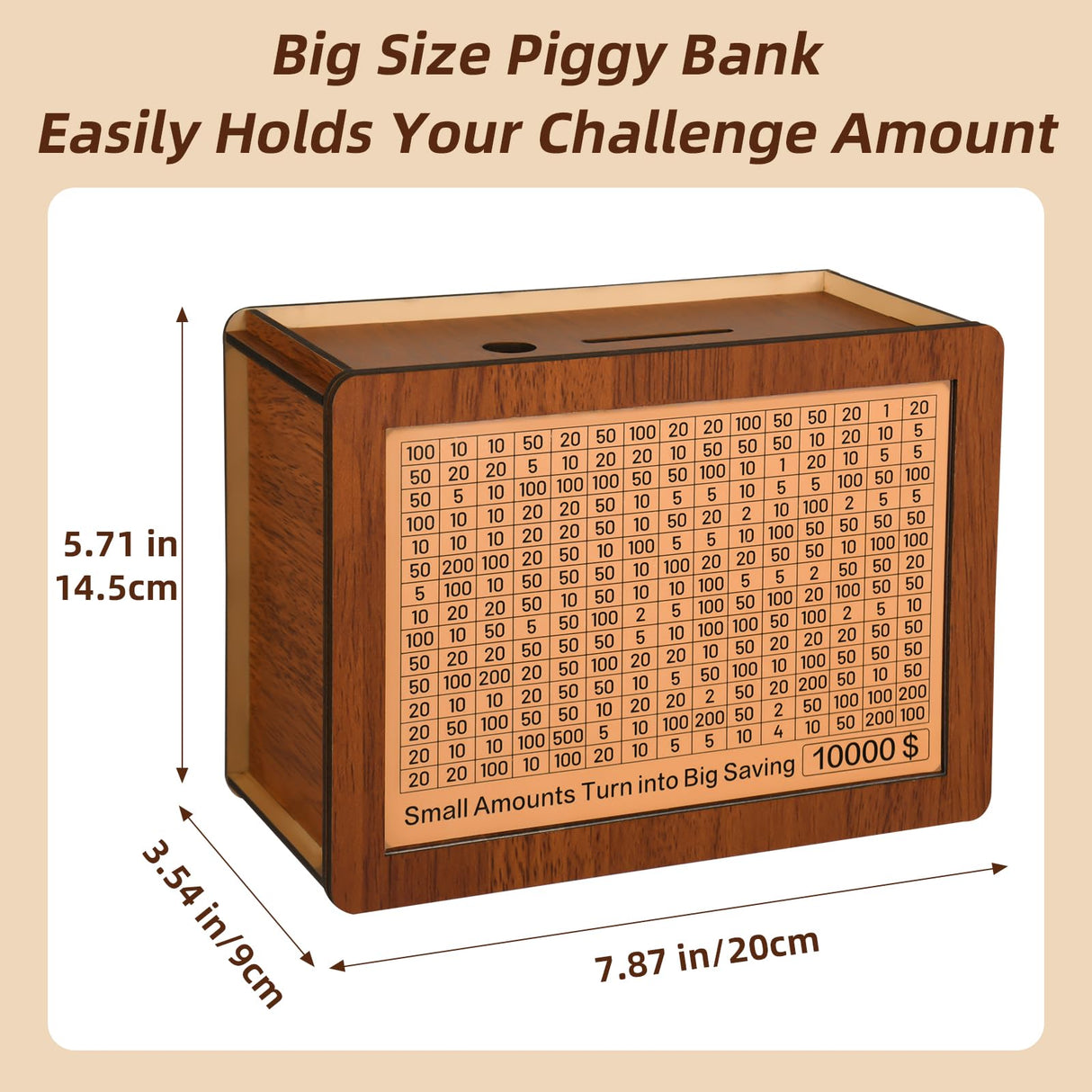 10000 Kakeibo Wooden Money Saving Challenge Box Cash Vault Piggy Bank for Adults Kids Savings Goals Smash Box Saver for Boys and Girls (10 Amounts) Zayeemi
