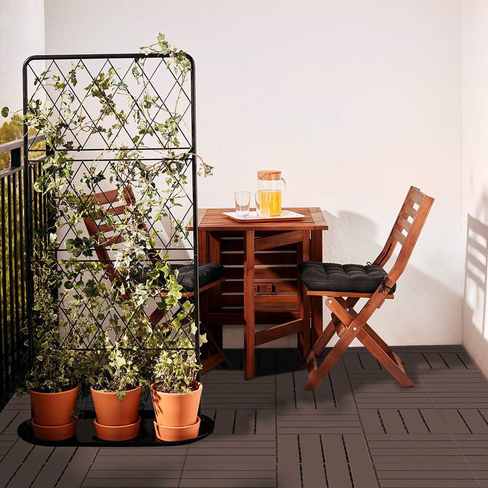 domi outdoor living Patio Deck Tiles, 12 x 12 inches Composite Interlocking Decking Tile, Four Slat Plastic Outdoor Flooring, 27 Pieces One Pack, Dark Brown domi outdoor living
