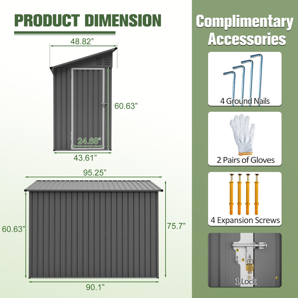 YOPTO 4x8 FT Lean to Metal Shed,Outdoor Storage Shed W/Floor Frame & Reversible Installation,All Weather Waterproof Garden Tool House W/Lockable Door & 2 Air Vents,for Backyard,Patio,Lawn,Gray YOPTO