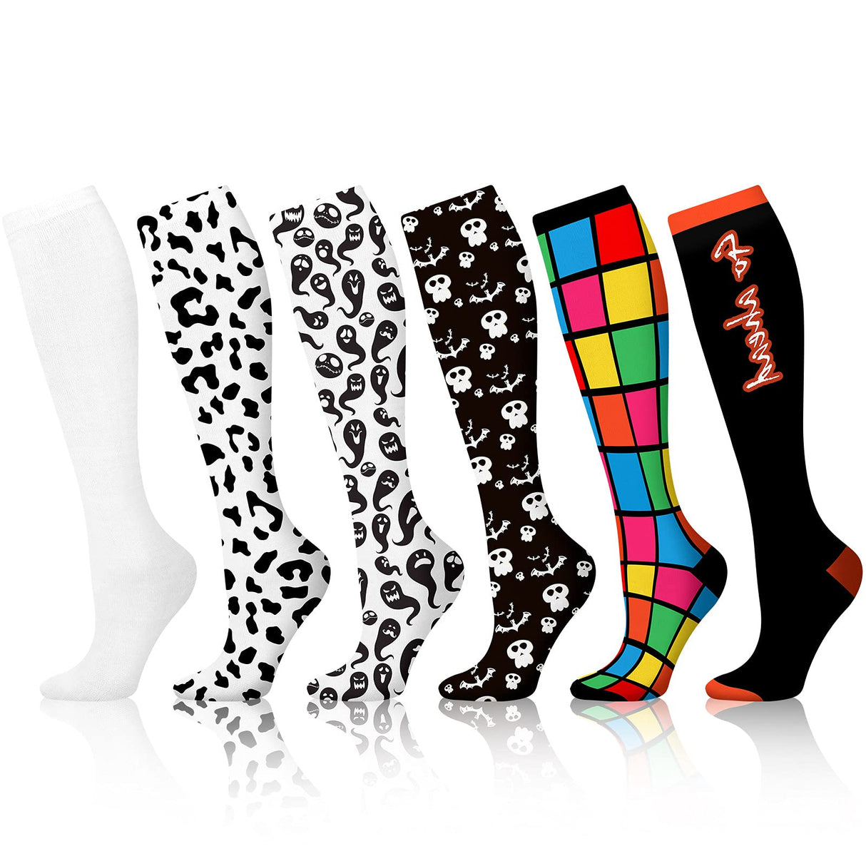 Sintege 6 Pairs Sublimation High Socks Printable Athletic Crew Socks for Men Women Teen Sports Socks Party Decoration(White) Sintege