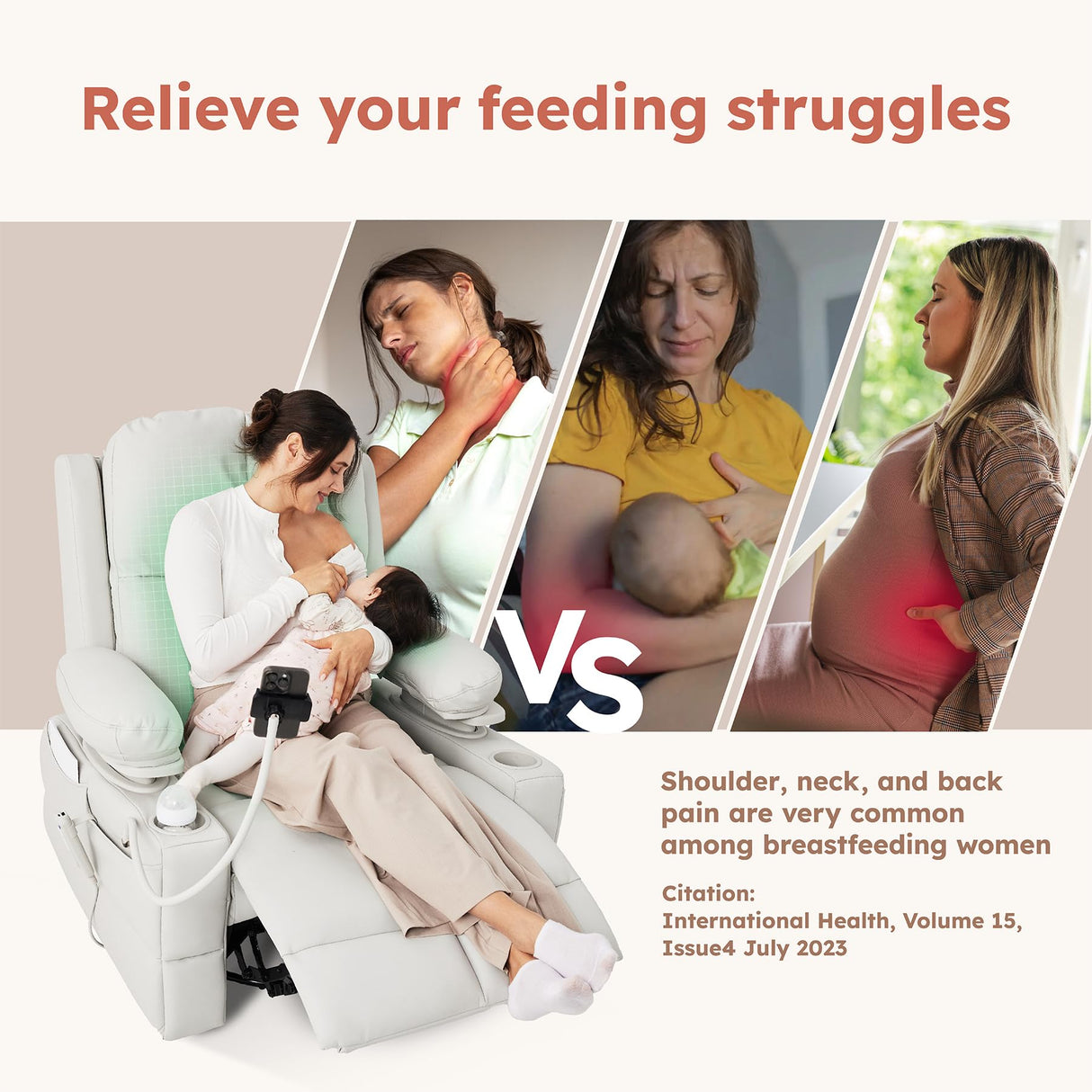 MAMAZING Oversized Rocking Chair Nursery with Adjustable Armrests, Electric Glider Recliner Nursing Chair for Breastfeeding, Power Swivel Recliner Chairs, Oeko-TEX & FSC Certified (Off White) MAMAZING