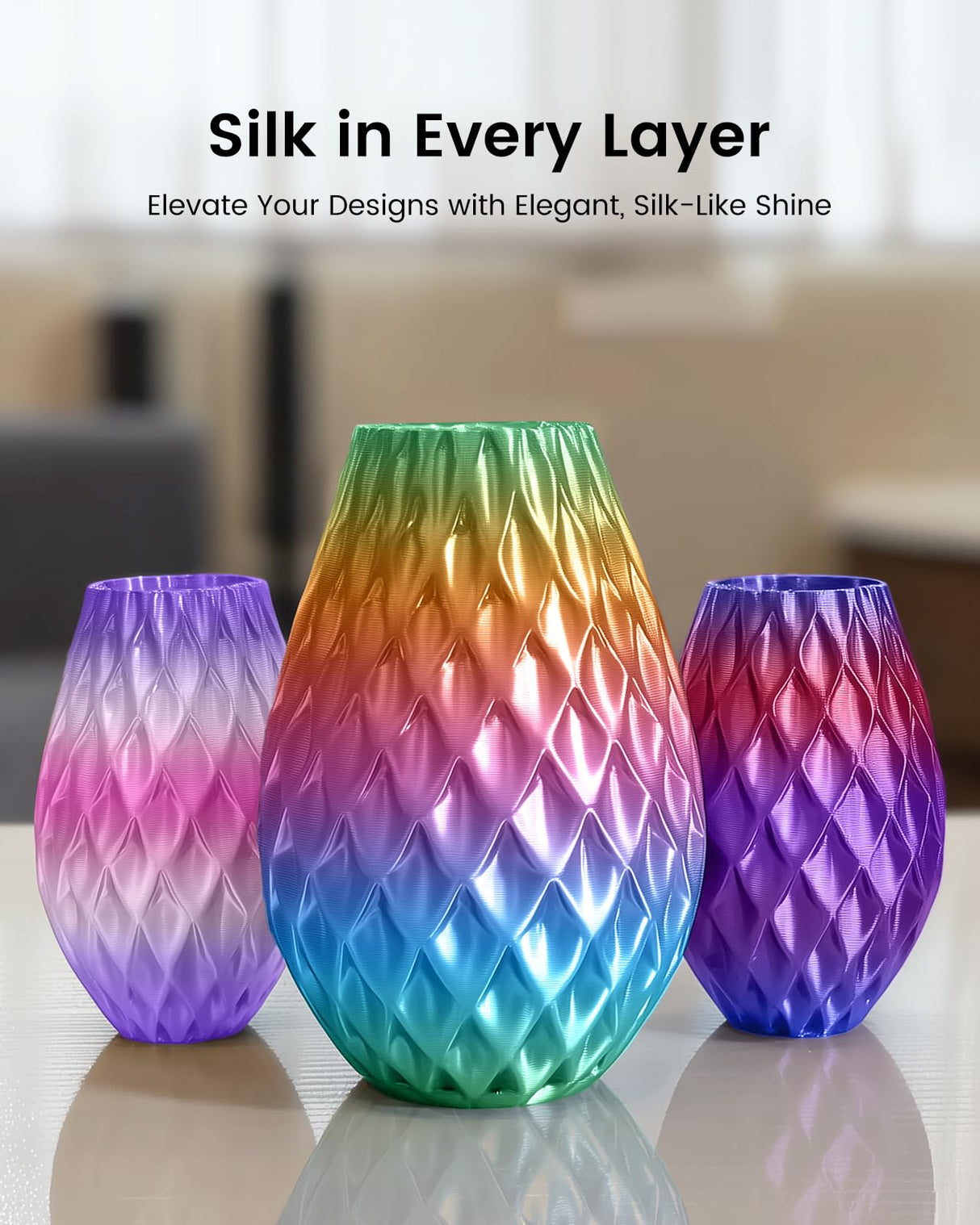 SUNLU Silk PLA+ Filament 1.75mm Multicolor 250gx8, Silky Glossy PLA Plus 3D Printer Filament Bundle, 6 Rainbow Series+Gold+Silver YOOPAI