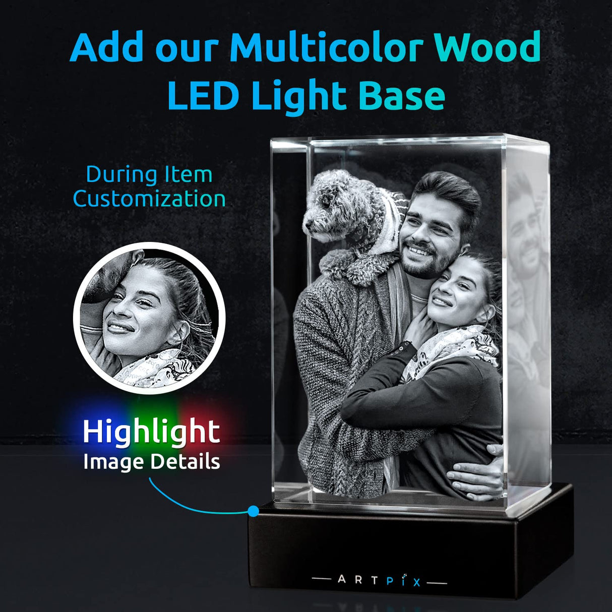 ArtPix 3D Crystal Photo, Christmas Customized Gifts for Women, Her, Wife, Men, Mom, Great Xmas Personalized Gift With Your Own Photo, Custom 3D Picture Rectangle, Couples Gifts ArtPix 3D