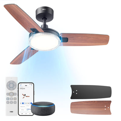 Dreo Smart Ceiling Fans with Lights, 42 Inch Black Ceiling Fan, 12 Speeds & 3 Fan Modes, Stepless Color Tones, Dimmable LED Light, 1-12H Timer, Quiet DC Motor, Remote/APP/Alexa/Wall Switch Control