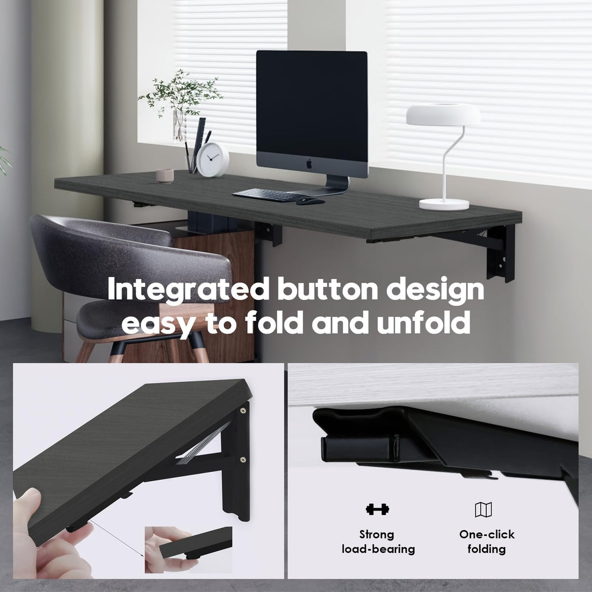 Wall Mounted Folding Table, Laundry Table Floating Countertop, with 40" x 20" Solid Wood Tabletop, Holds Up to 300 Lb for Small Spaces, Rv, Home Office, Garage, Basement Kitchen, Bar, Laptop Fistihon