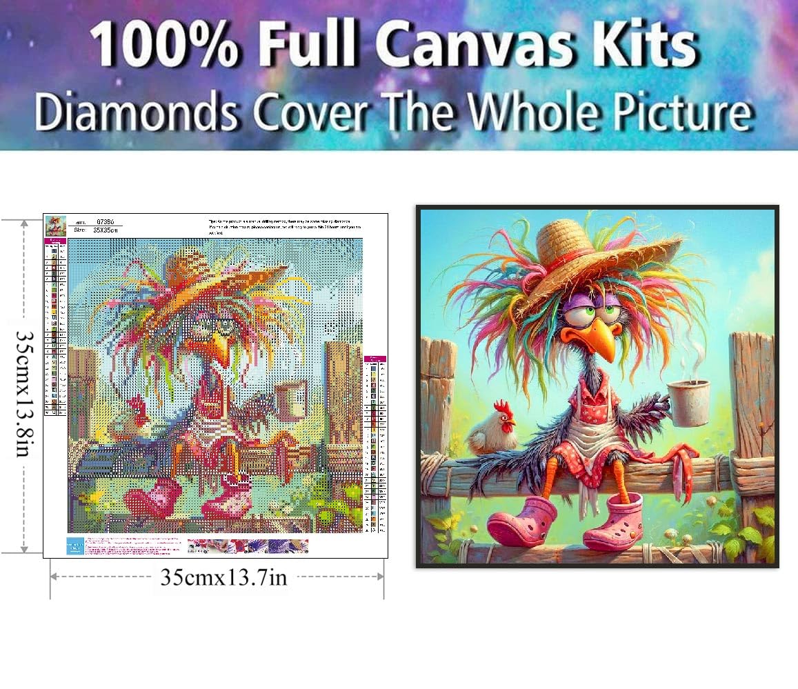 Clendo Chicken Diamond Art Kits for Adults - Funny Animals 5D Diamond Painting for Adults, Full Drill Diamond Dot Gem Art Kit for Adult Wall Home Decor Arts Craft 14x14 inch Clendo