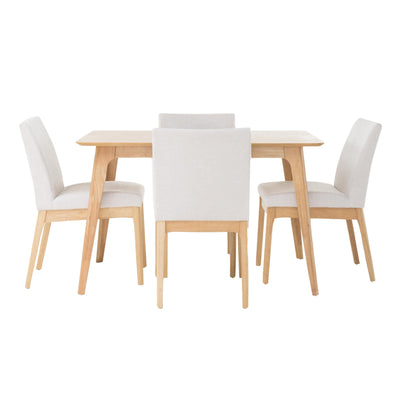 Christopher Knight Home Kwame 50" Rectangular Dining Set, 5-Pcs Set, Natural Oak / Light Beige