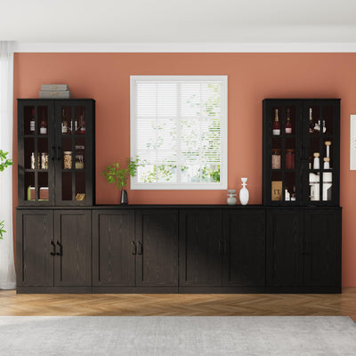 VOWNER TV Stand for TVs up to 75", 4-Piece TV Hutch with Cabinets, Entertainment Center with Bookshelves, Modular TV Console for Living Room, 2D+2H (Black, 111.12" W)