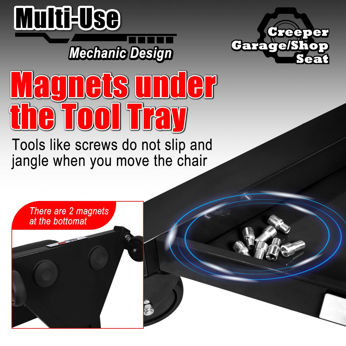 FreekyFit Mechanic Stool with Wheels, Hydraulic Adjustable Shop Stool on Wheels, Garage Work Rolling Stool Chair for Workshop, 400 LBS Capacity, 4 Inch Casters, 360° Swivel Padded Seat, Black FreekyFit