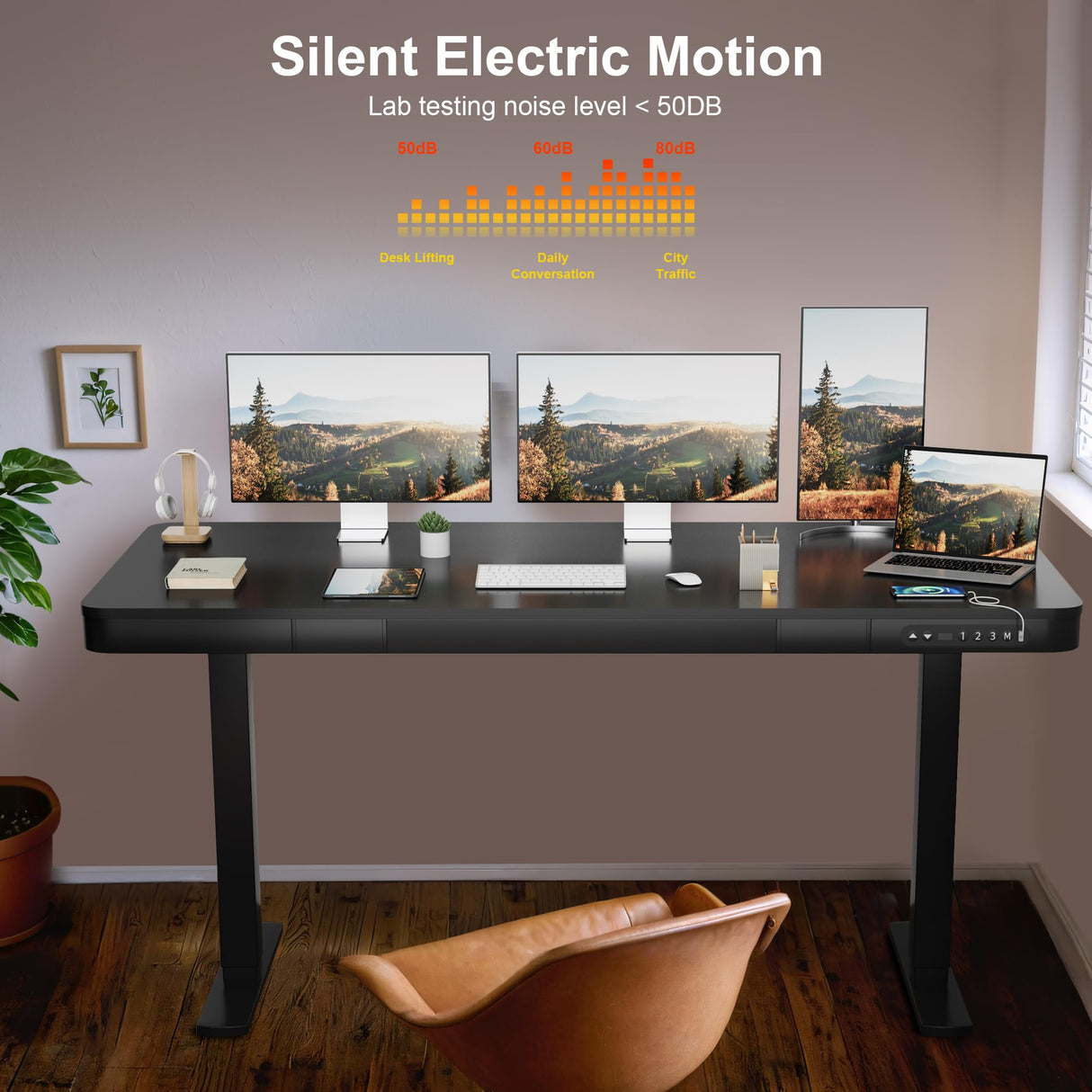 Furmax Electric Standing Desk with Drawer 55 x 24 Inch Adjustable Height Stand up Desk Home Office Computer Desk with USB Ports, Black Furmax