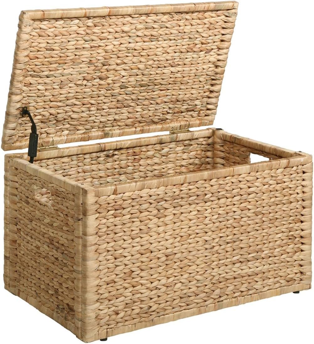 eHemco Heavy-duty Water Hyacinth Wicker Storage Trunk with Metal Frame, 30 by 17.5 by 17.5 Inches, Natural eHemco