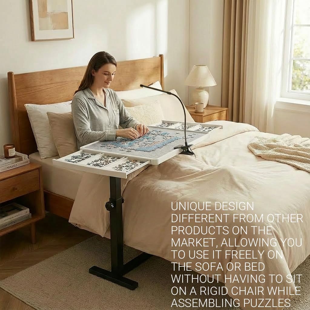 1500 Piece Jigsaw Puzzle Table with 6 Drawers and Cover 35"x26"Adjustable Puzzle Tables for Adults with Wheels 5-Tilting-Angle Portable Plastic Jigsaw Puzzle Board for mom OIRBOEUS