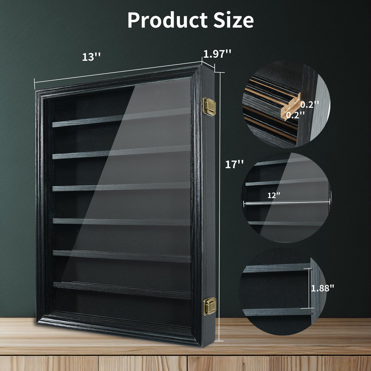 YRCKUDZKG Knife Display Case for Collections, Pocket Knife Display Case with HD Tempered Glass, Lockable Storage Cases with Removable Shelves, Wall-Mounted 7-Layer Wood Cabinet, Black YRCKUDZKG