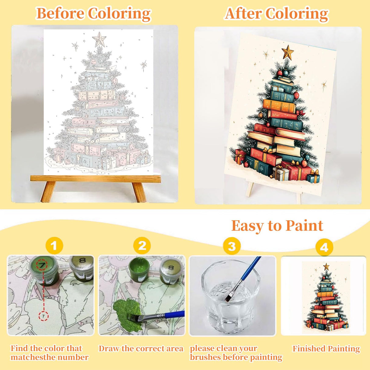 Framed Paint by Numbers Kit for Adults Beginners & Kids Ages 8-12,Christmas Tree Adult Paint by Number Kits on Canvas with Easel, Acrylic Oil Painting Kits for Adults for Gift Home Decor(8x12 inch) Arttoplus