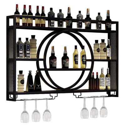 Modern Wine Storage Rack Wall Mounted With LED Light With Wine Glass Holder,Iron Bar Liquor Shelf,Floating Wall Wine Shelves,Bar Liquor Bottle Display Shelf For Kitchen Bar Decoration Gold/Black ( Col