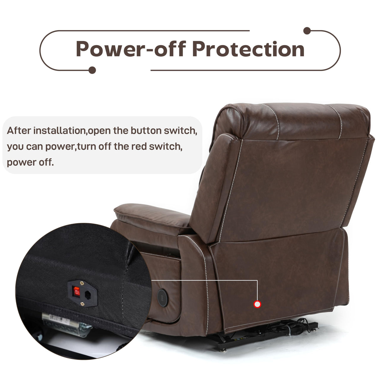 JIKFRIMA Power Lift Recliners Chairs for Elderly Adults Lay Flat Recliner with Heat & Massage, Wireless Charging Device, USB Ports, Cup Holder, Lumbar Pillow, 400Lbs(Faux Leather,Dark Brown) JIKFRIMA