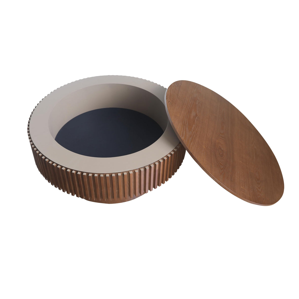 BSYEIO 31.5'' Round Coffee Table with Storage, Modern Luxury Circle Drum Center Tables with Solid Wood Veneered, Accent Side Coffee Table for Living Room, Bedroom, Apartment-Walnut BSYEIO