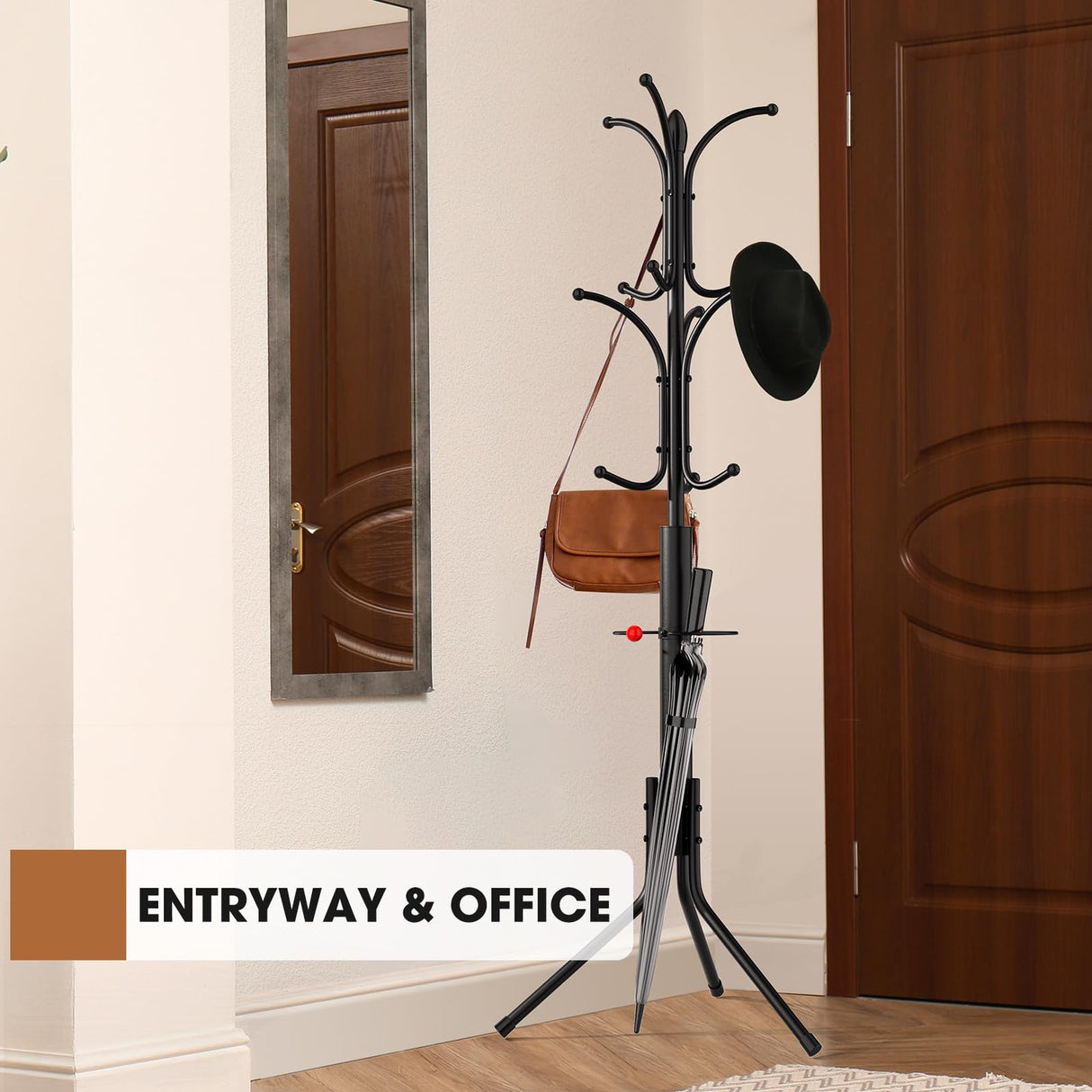 Ulimart Coat Rack Freestanding,12 Hooks Metal Coat Racks with Umbrella Holder,Sturdy Hall Rree,Easy Assembly Coat Rack Stand for Hanging Scarf,Purse,Hats,Jacket(Black) Ulimart