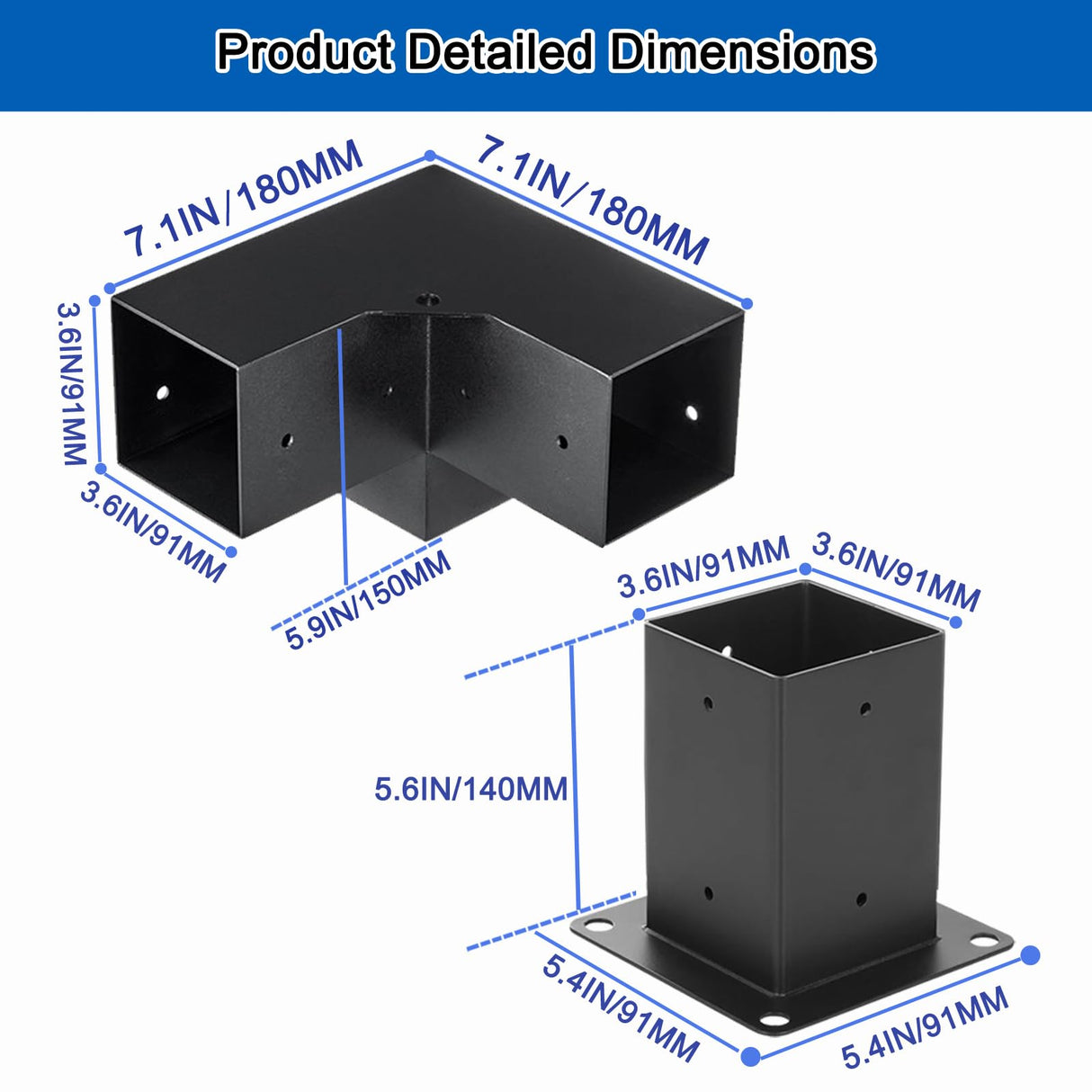 Heavy Pergola Brackets,Woodworks Metal Kit 3-Way Right Angle connectors with Post Base 4x4'' ,DIY Gazebo Kit Suitable for Pergolas,Gardens (4PC 3-Way Pergola Brackets + 4PC Post Base) SZSFSYYX