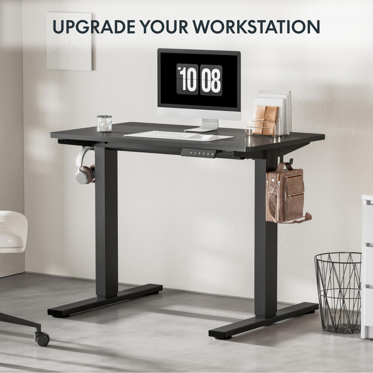 FLEXISPOT EN1 Whole-Piece Standing Desk 40 x 24 Inches Height Adjustable Small Desk Electric Sit Stand Desk Home Office Table Standing Desk (Black Frame + 40 in Black Top) FLEXISPOT