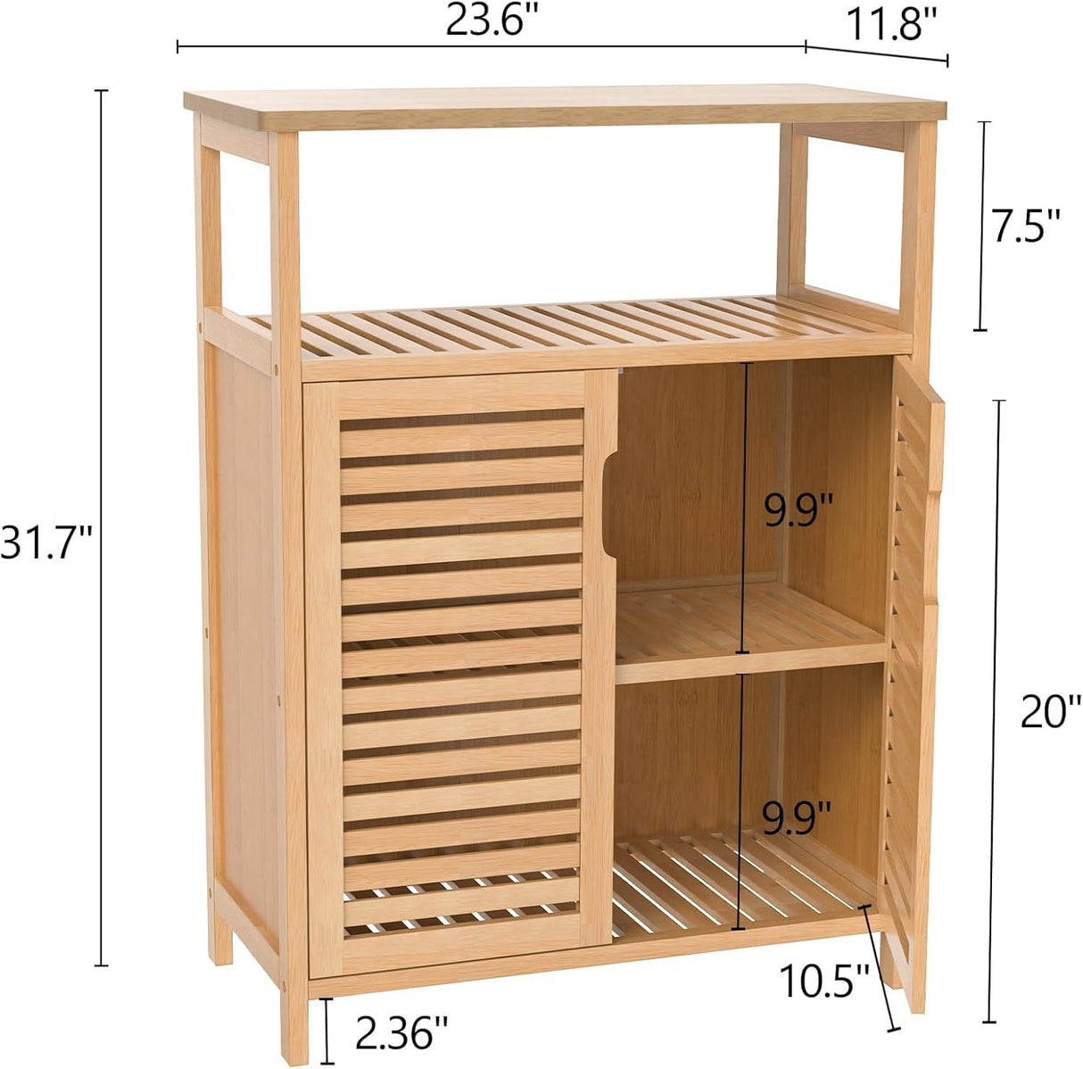 FoverOne Bamboo Bathroom Storage Cabinet with 2 Doors, Bathroom Floor Freestanding Cabinets Organizer for Living Room, Kitchen, Entryway FoverOne