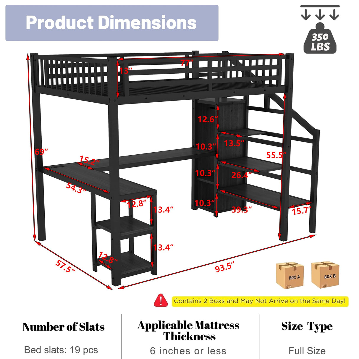 Full Size Loft Bed with Desk,Metal Heavy Duty Full LoftBed with Stairs,Wardrobe and Shelves, High Gaming Loft Beds with LED Light and USB Charging Station for Kids, Teens, Adults, Black Mirightone