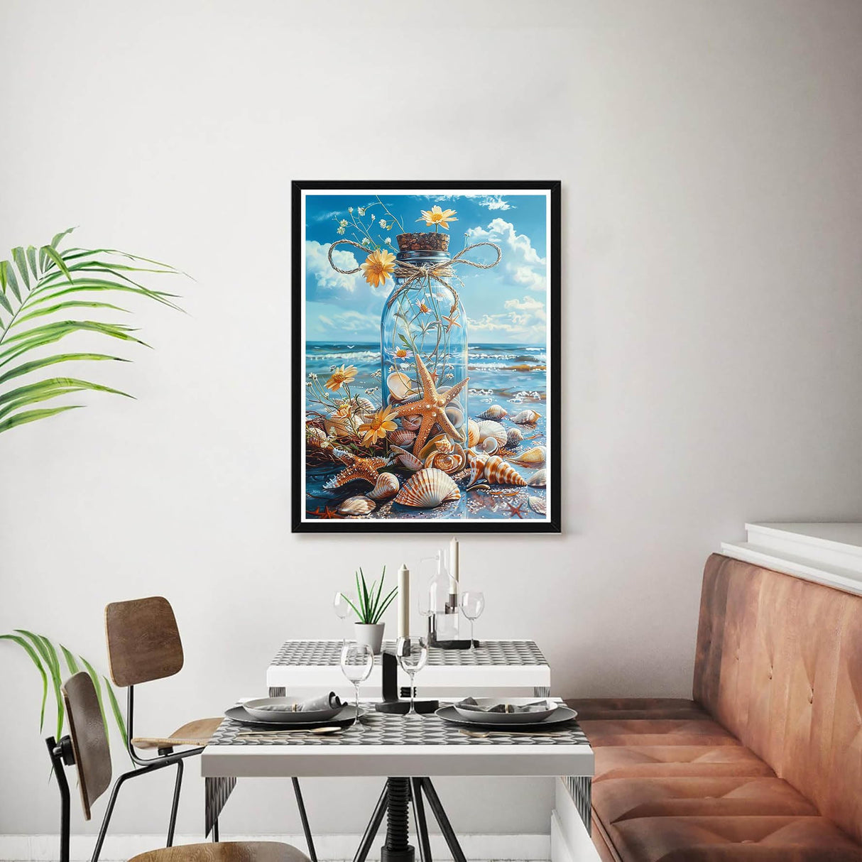 Bimkole 5D Diamond Art Kits for Adults Shell, Full Drill DIY Rhinestone Embroidery Set Paint with Diamonds Art Bottle on The Beach by Number Kits Cross Stitch Home Wall Craft Decoration 12x16 Inch Bimkole