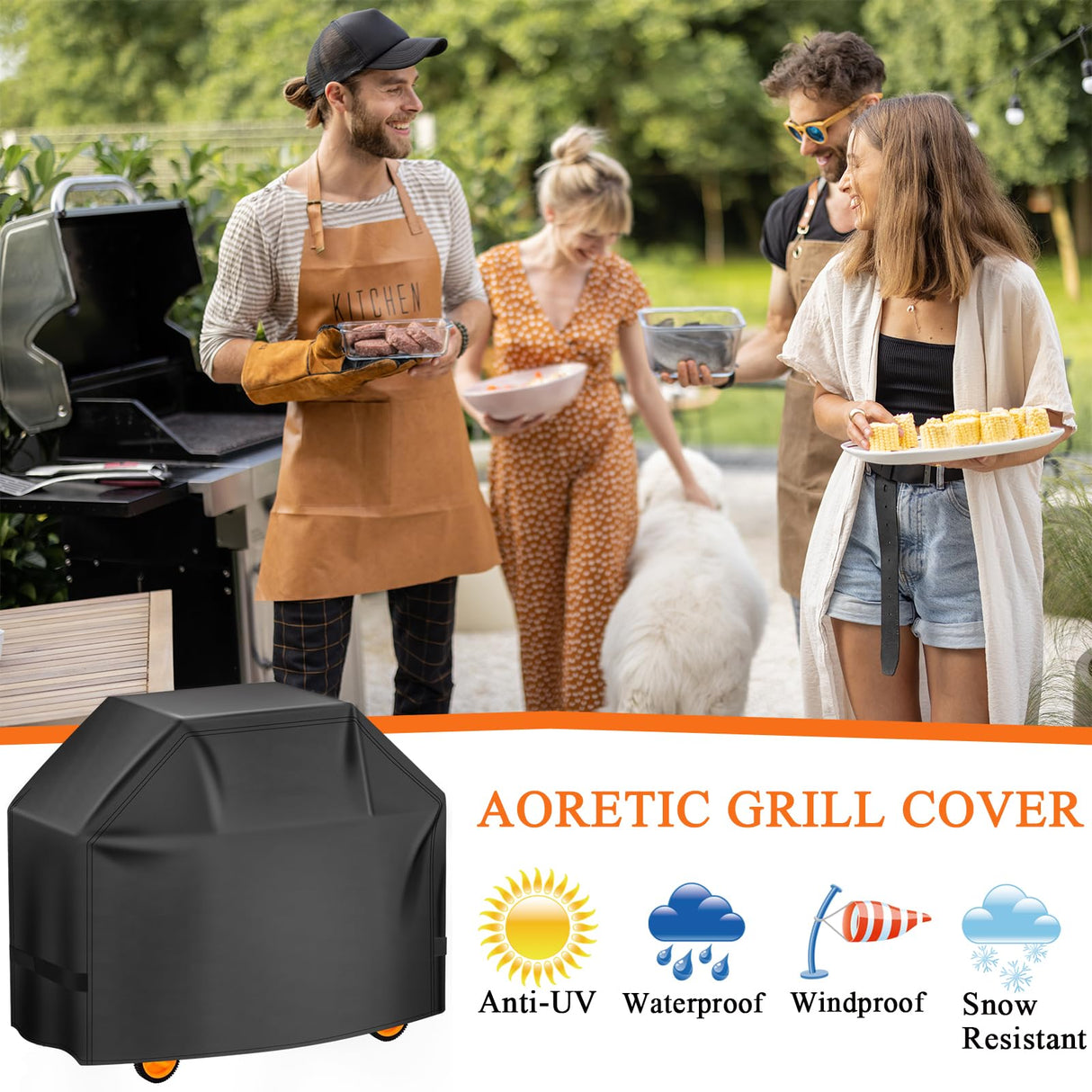 Aoretic Grill Cover, 58 inch BBQ Gas Grill Cover for Outdoor Grill, Charbroil Grill Cover Barbecue Waterproof, Anti-UV for Weber Char-Broil Monument, Dyna-glo Nexgrill Spun Polyester Aoretic