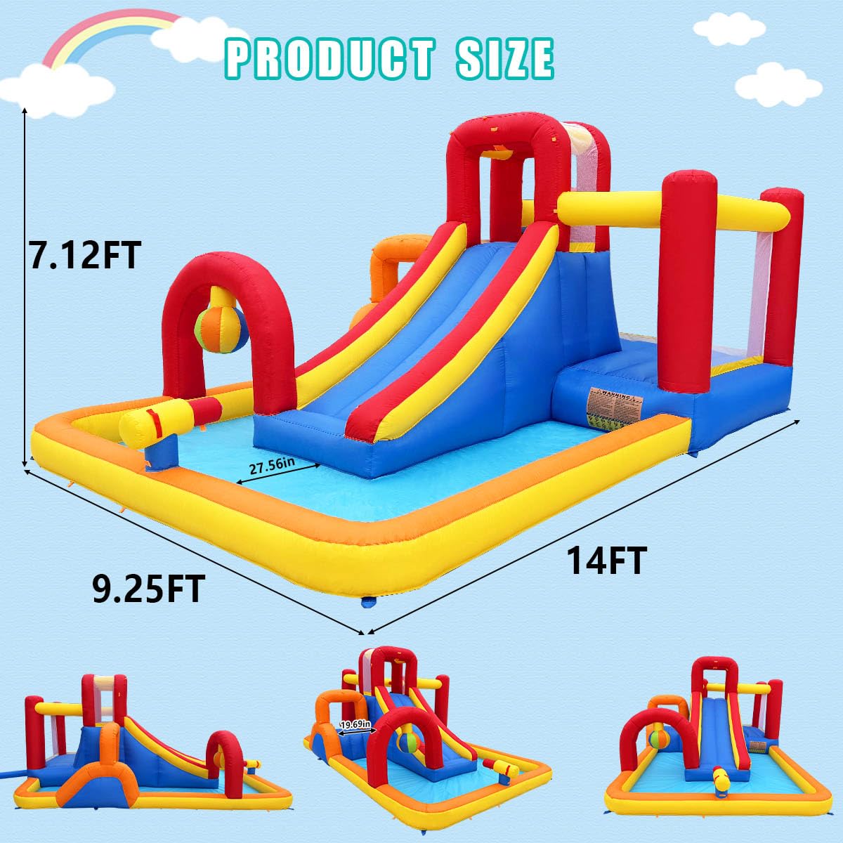 Hongcoral Inflatable Water Slide, 10 in 1 Water Park Bounce House with Blower, Splash Pool, 2 Slides, Water Cannon, Climbing Wall, Blow up Water Slides for Kids Outdoor Backyard Hongcoral