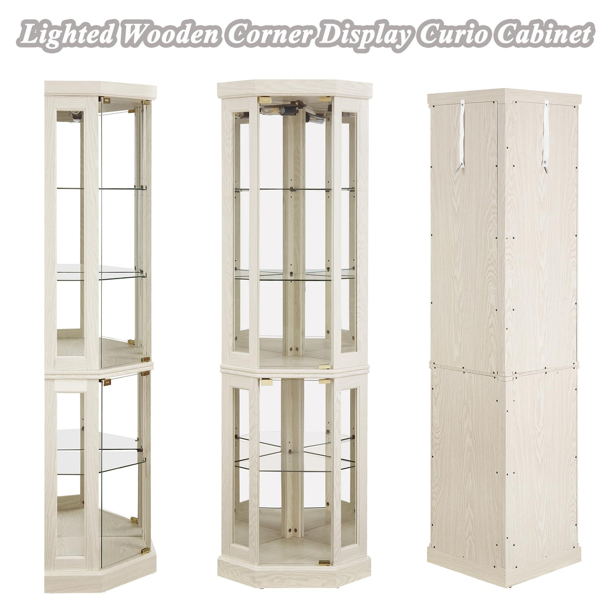 XZTUAJ Corner Curio Cabinet Display Case with Light, 69" H Glass Display Cabinet, Display Showcase Case Storage with Tempered Glass Door & Adjustable Glass Shelves for Living Room (Antique White) XZTUAJ