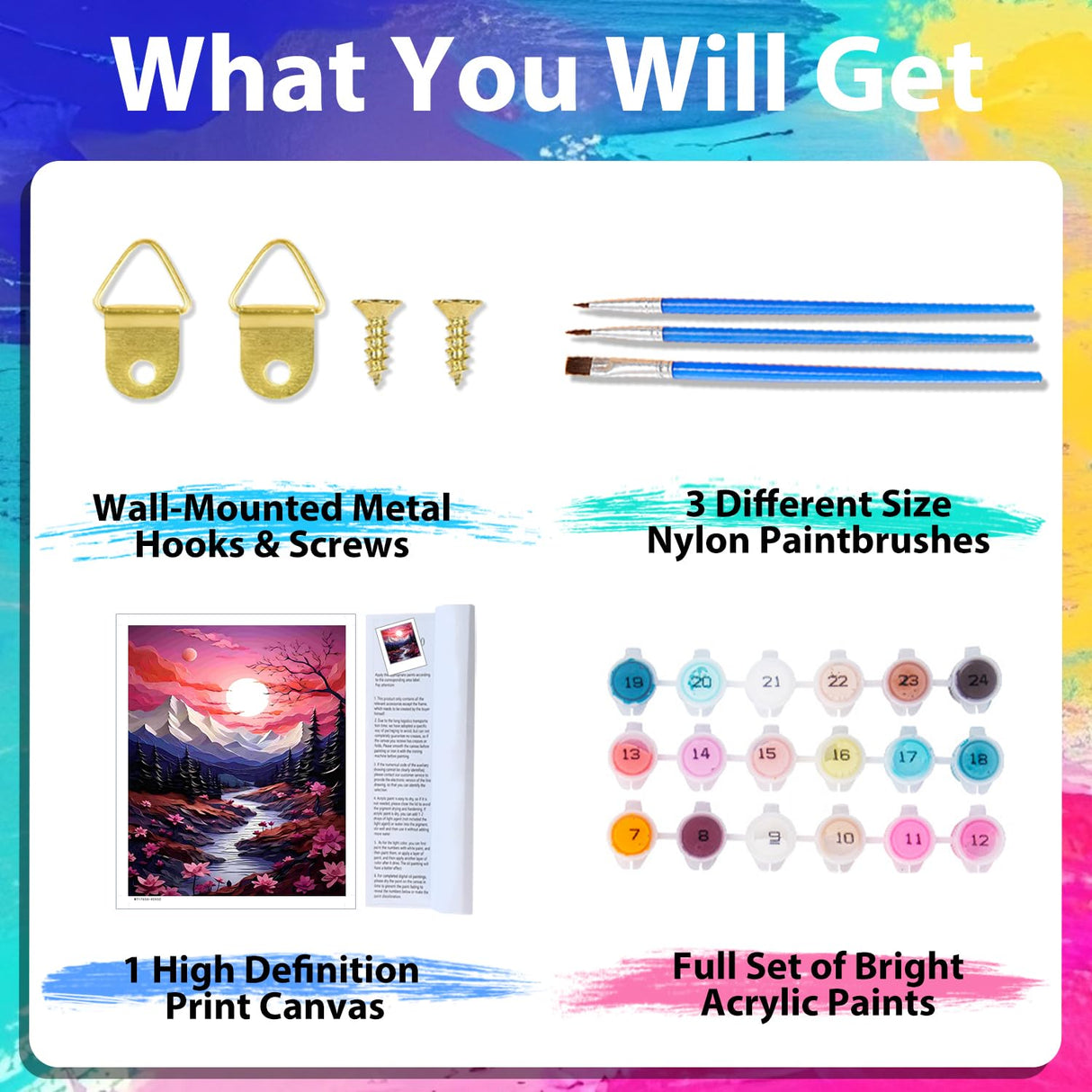 xcemhil Paint by Numbers Kit for Adults Landscape, Paint by Number Moutain and Moon, Pink Landscape Paint by Numbers Kit for Adults Beginner for Gift and Home Wall Decor 16x20 Inch xcemhil