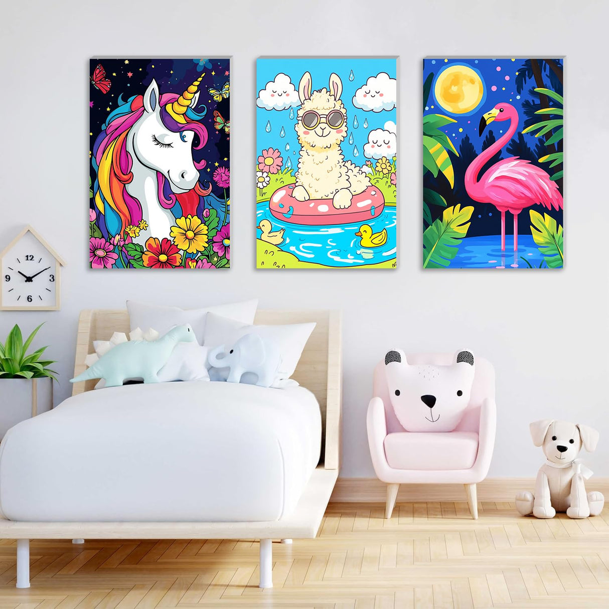 cviokrdu 3 Pack Framed Paint by Numbers Kit for Kids Ages 8-12, Animal Paint by Number for Beginners, DIY Easy Alpaca Flamingo Acrylic Oil Painting Kits on Canvas for Home Wall Decor (8x12 inch) cviokrdu