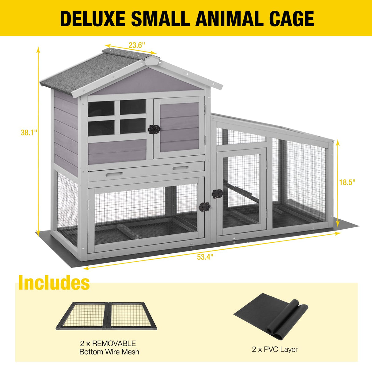 Aivituvin Rabbit Hutch Outdoor Chickecn Coop Indoor Bunny Cage with Pull Out Tray,Upgrade Version,Removable Bottom Wire Mesh 53.4" L x 23.6" W x 38.1" H Aivituvin