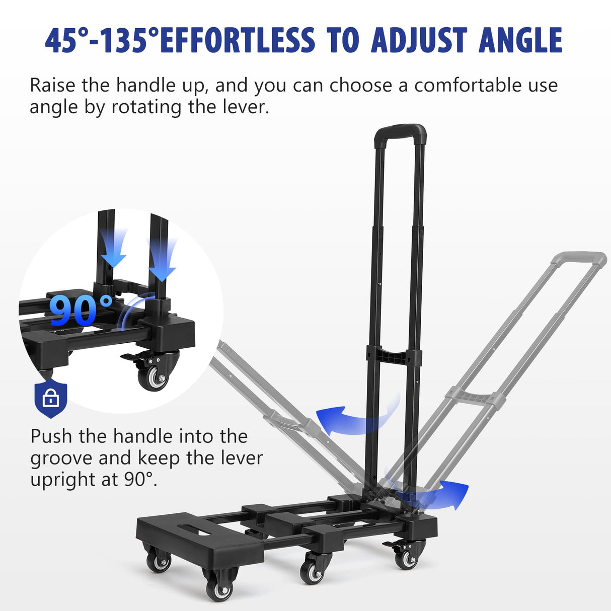 KEDSUM Upgraded Folding Hand Truck, 600lbs Heavy Duty Foldable Dolly Cart, Adjustable Handle Luggage Cart, Utility Cart with 6 Wheels & 2 Lashing Straps for Airport, Travel, Moving, Shopping, Office KEDSUM