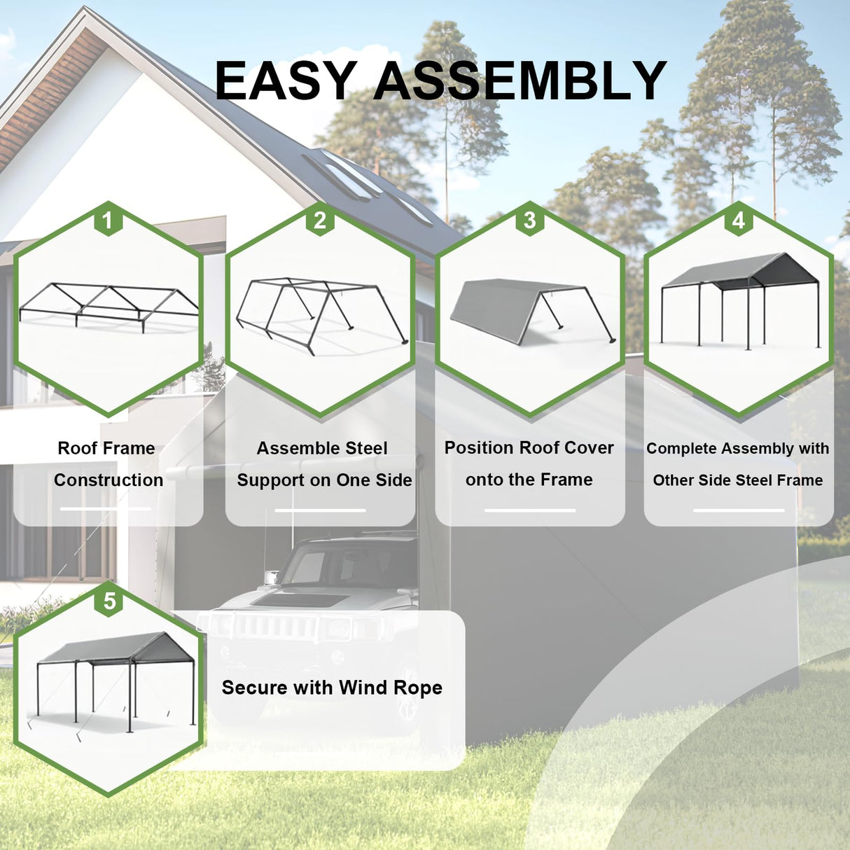Outdoor Carport 10x20ft Heavy Duty Car Tent, Portable Garage Canopy Storage Shed, Car Shelter, All-Season Tarp Tent for Car, Party (Bg) Grezone