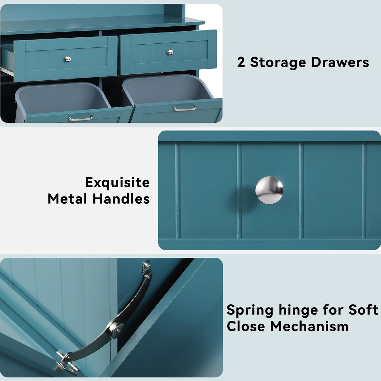 LOUVIXA Kitchen Pantry Storage Cabinet, Microwave Cabinet with Tilt Out Trash Cabinet,Tall Pantry Cabinet Cupboard, Freestanding Kitchen Hutch (Lake Blue) LOUVIXA