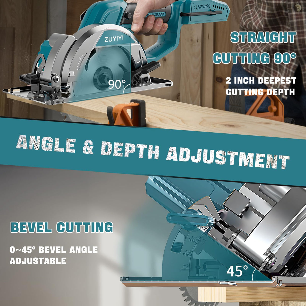 ZUYIYI 5-1/2" Cordless Circular Saw for Makita 18V Battery, Brushless 6600RPM Max Cutting Depth 2" (90°), Compact Tile Saw for Wood, Tile, Soft Metal, Plastic Cutting (NO Battery) ZUYIYI