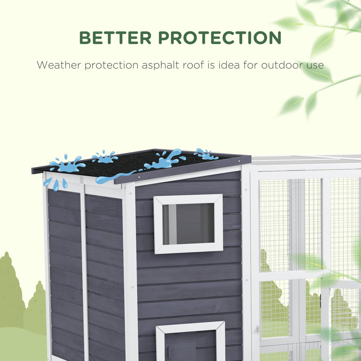 PawHut Outdoor Catio, Cat House Wooden Feral Cat Shelter, Cat Cage with Platforms, Waterproof Asphalt Roof, Ramps, 77" L, Light Gray PawHut