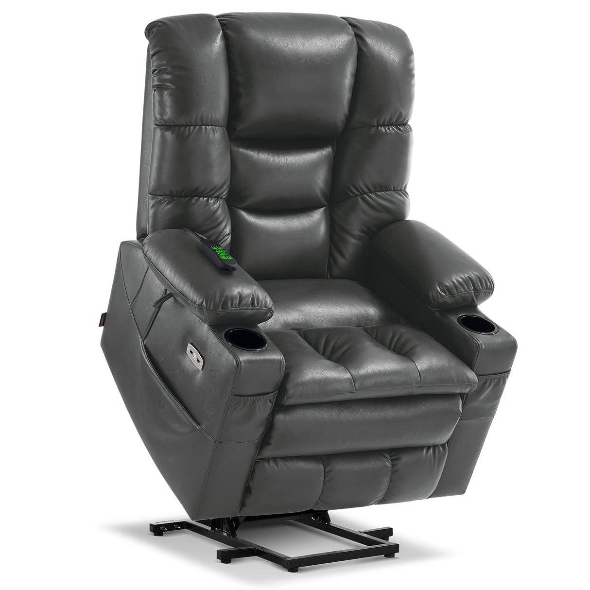 MCombo Large Triple Motor Power Lift Recliner Chair with Massage and Dual Heating, Adjustable Headrest for Tall Elderly People, Faux Leather 7634 (Dark Grey, Large) MCombo