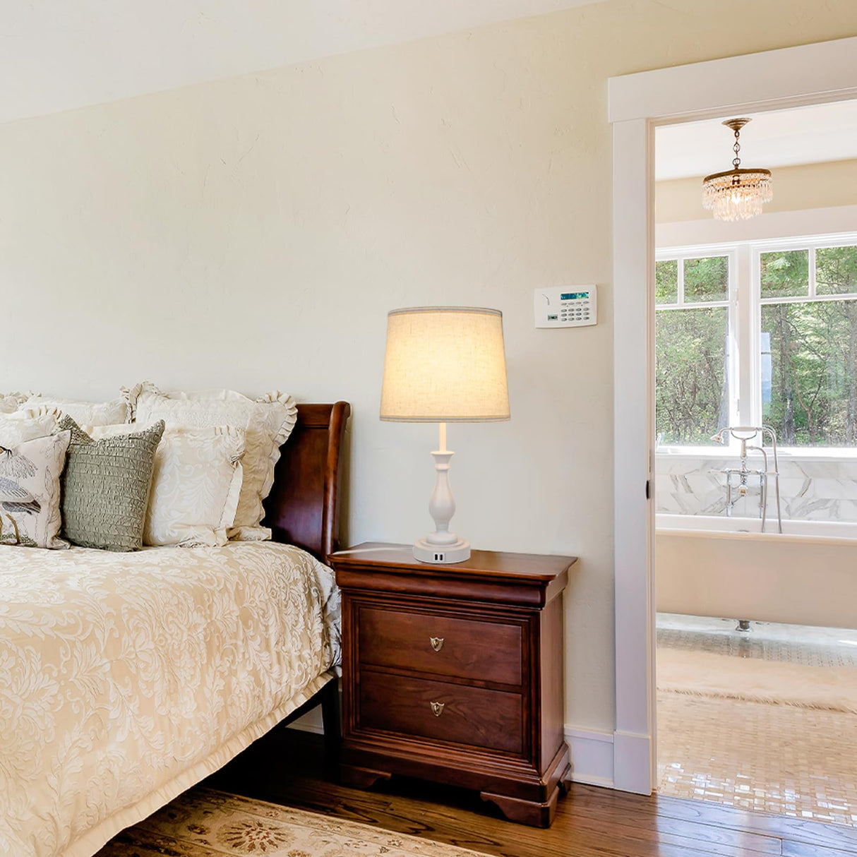 Farmhouse Table Lamp Touch Control 3-Way Dimmable Table Lamp, Modern Nightstand Lamp with 2 USB Port Bedside Desk Lamp with Fabric Shade for Living Room Bedroom Hotel (Pack-01 White) LALISU