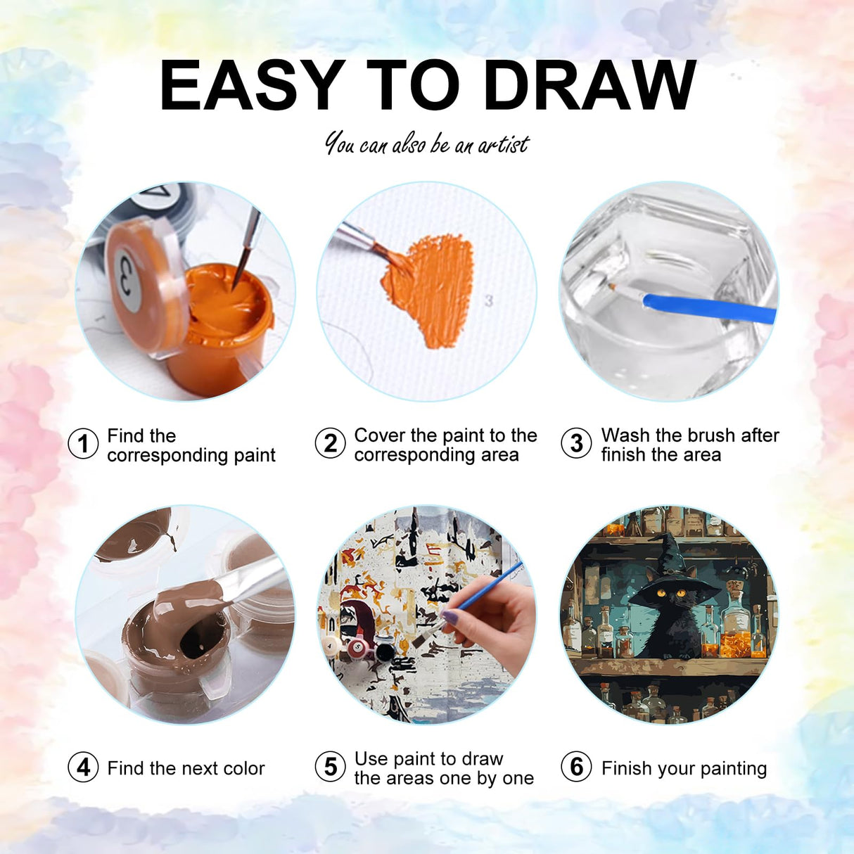 Yezavesu Black Cat Paint by Numbers Kit for Adults Beginner, Magic Adult Paint by Number Kits on Canvas Without Frame, DIY Acrylic Cat Painting by Numbers for Home Wall Decor Gift 16x20 Inch Yezavesu