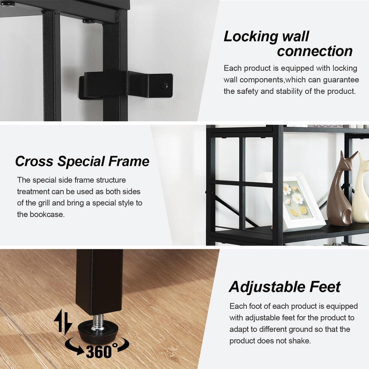 HOMISSUE 84" Double Wide Industrial 7-Tier Black Bookshelf with Open Shelves HOMISSUE