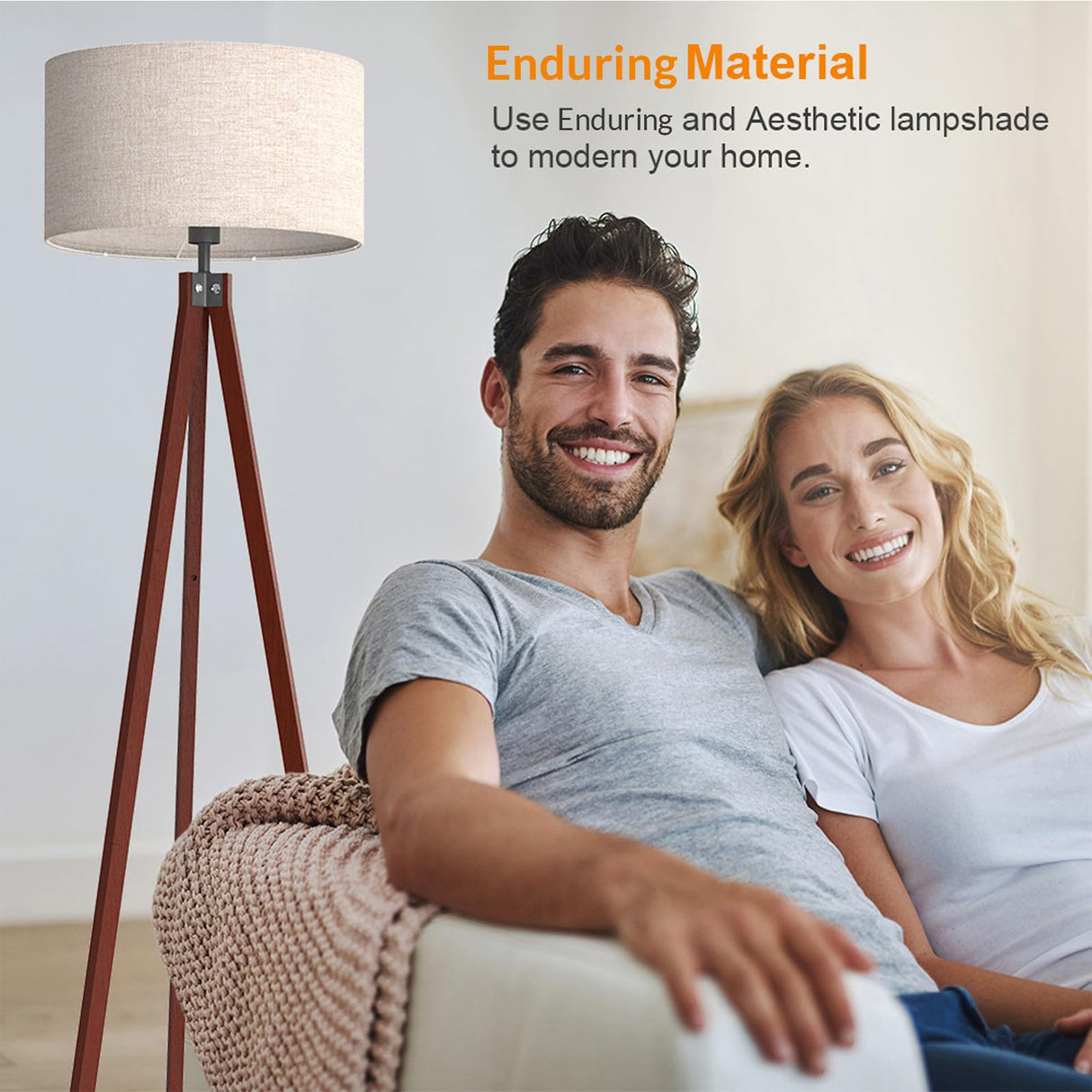 LEPOWER Wood Tripod Floor Lamp, Mid Century Standing Lamp, Modern Design Studying Light for Living Room, Bedroom, Study Room and Office, Flaxen Lamp Shade with E26 Lamp Base LEPOWER